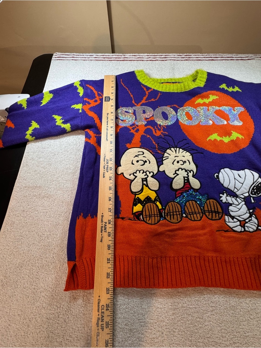 Peanuts Snoopy Crewneck Spooky Halloween Sweater in Purple, Orange & Lime - Picture 9 of 11